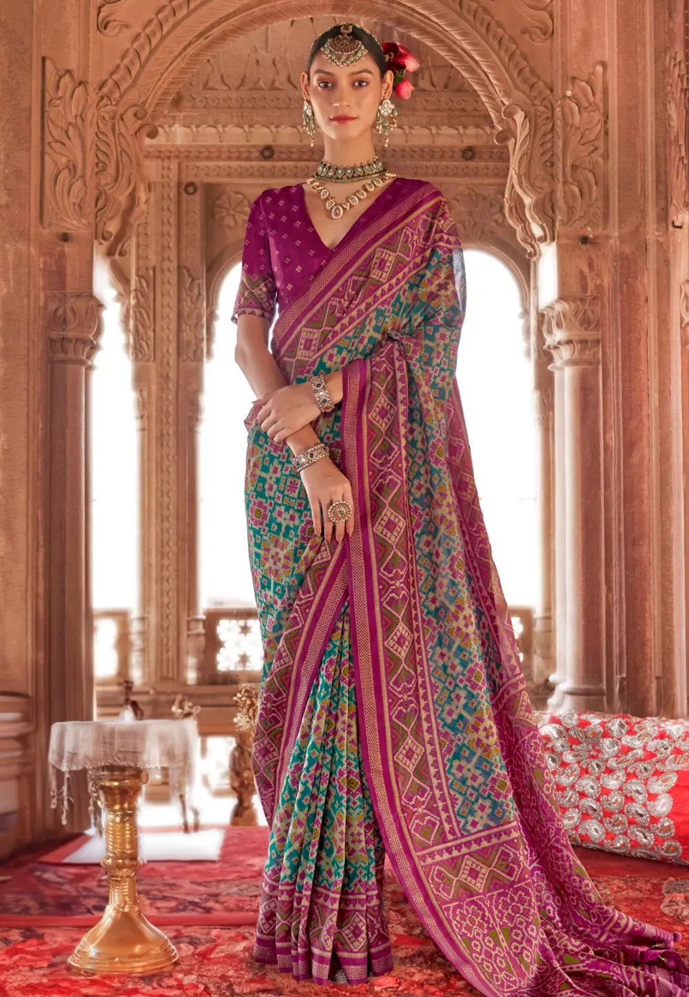 Teal Georgette Patola Saree 303826