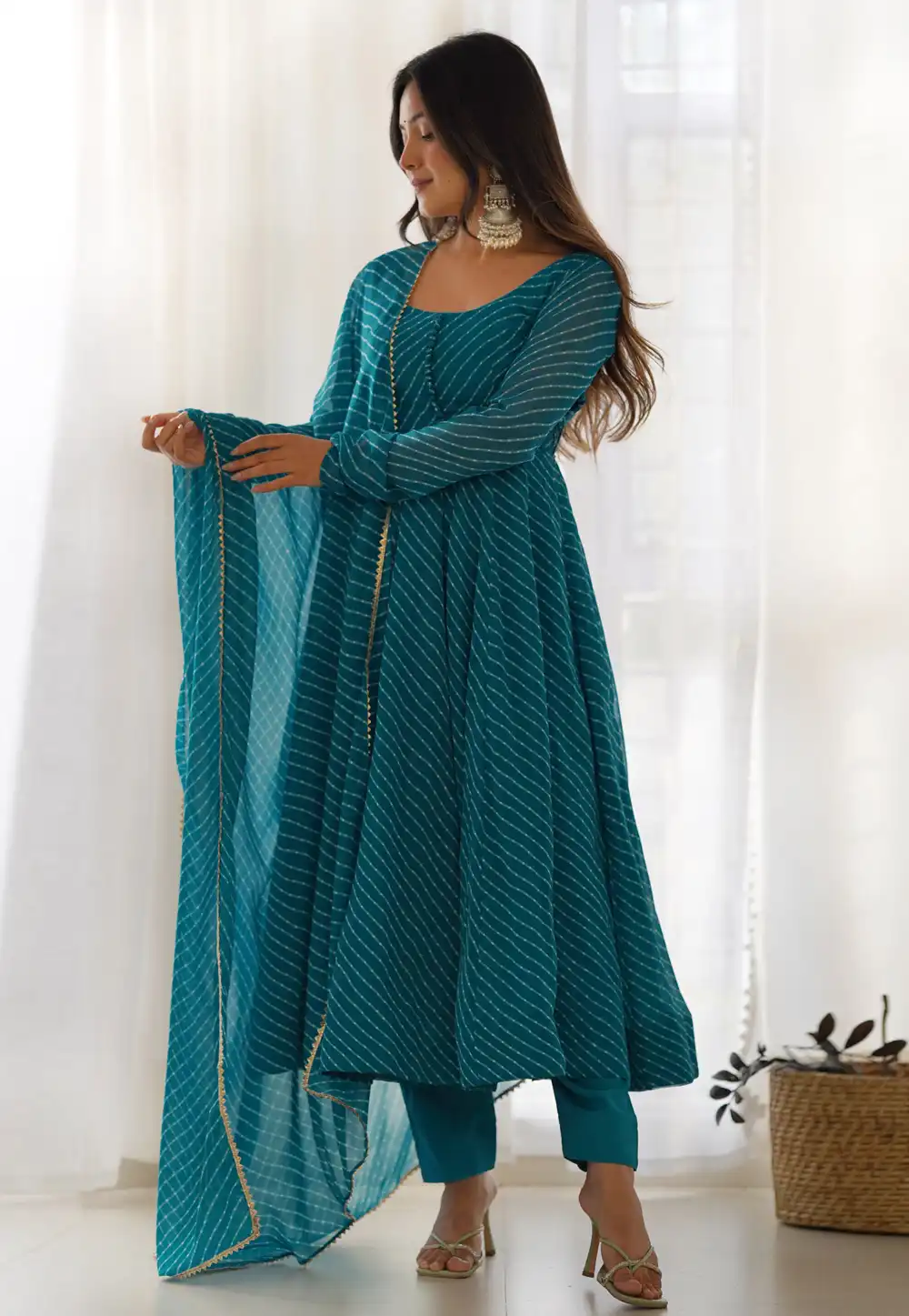 Teal Georgette Readymade Anarkali Suit 292517