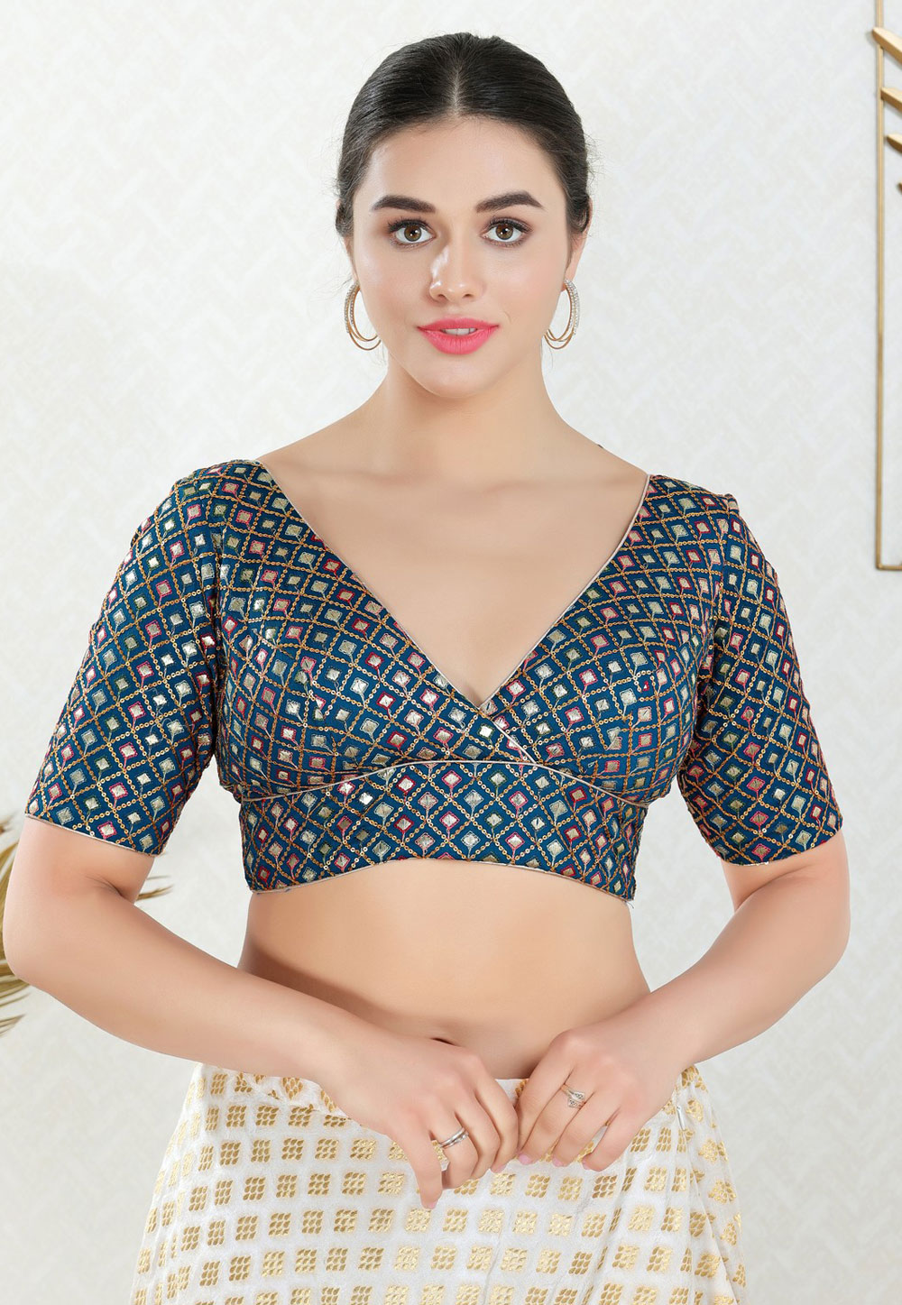 Teal Georgette Readymade Blouse 310987