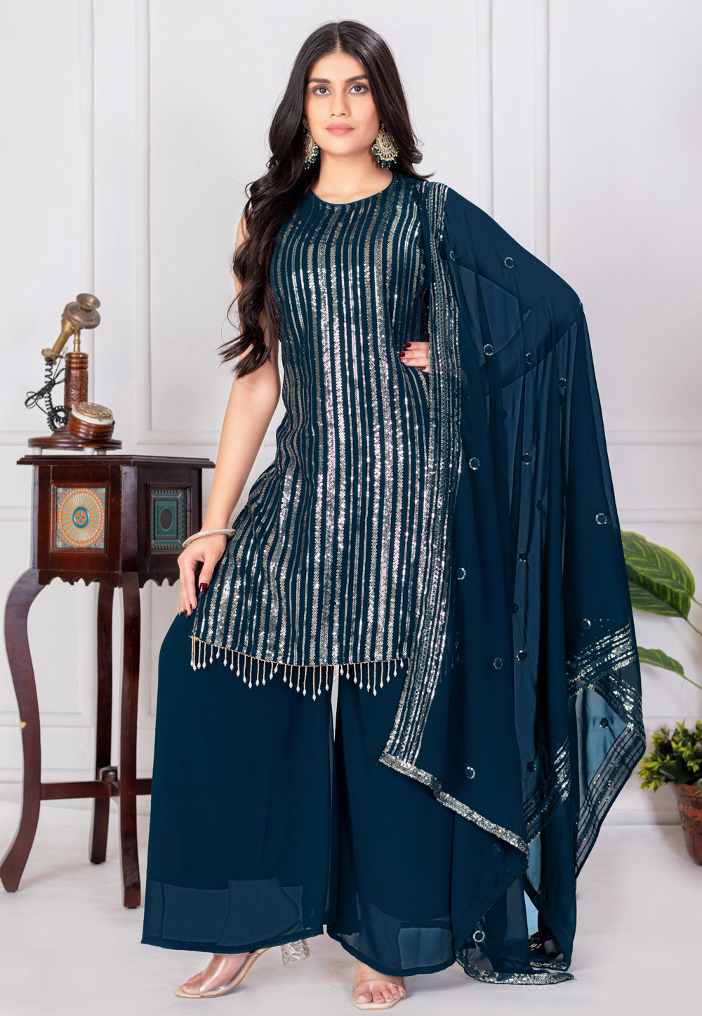 Teal Georgette Readymade Pakistani Suit 310220