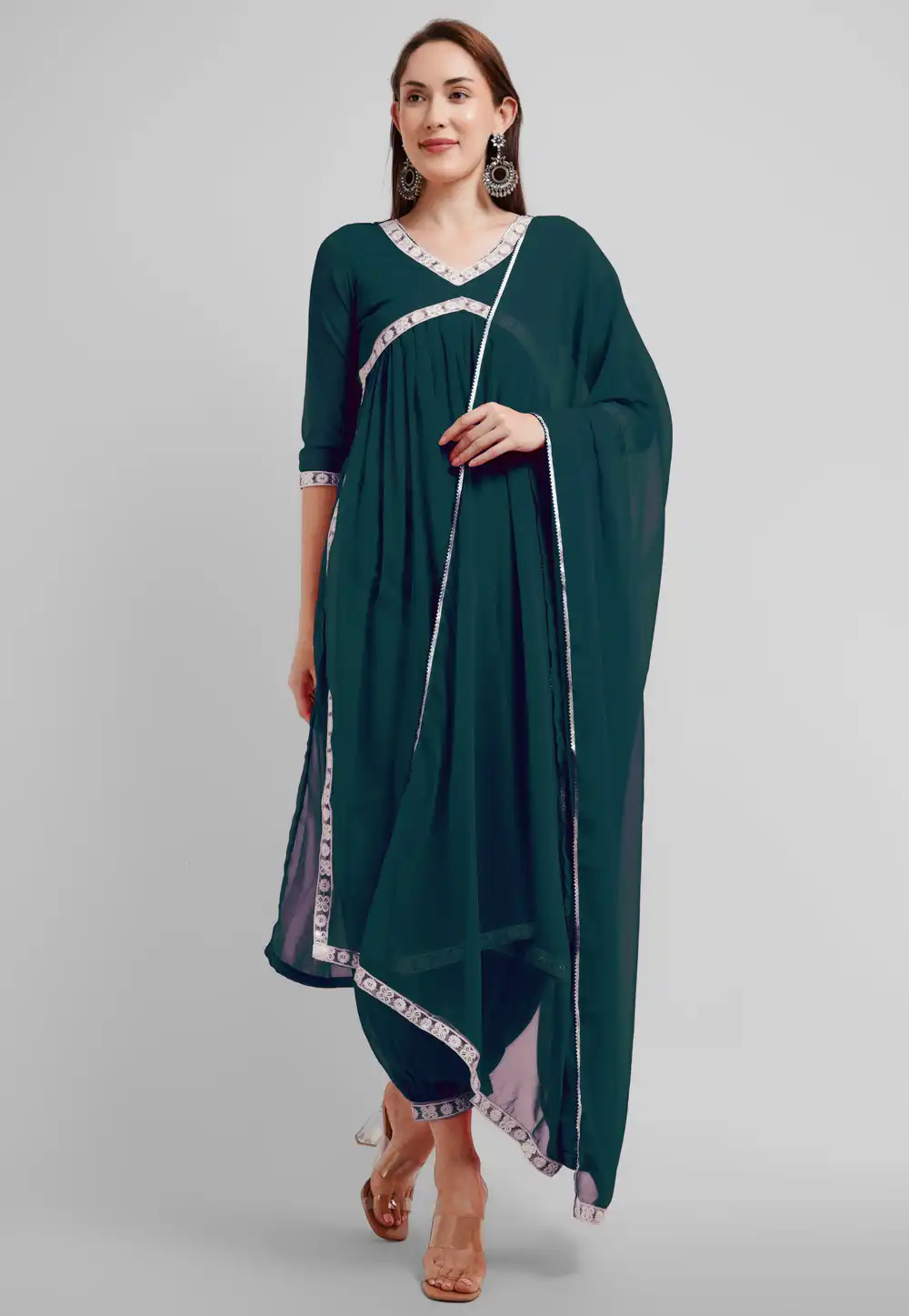 Teal Georgette Readymade Punjabi Suit 291561