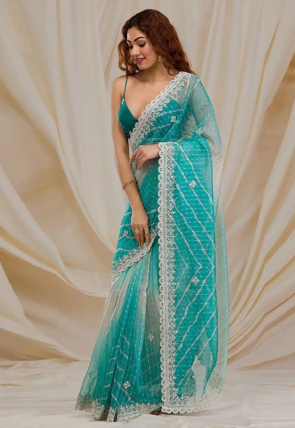 Teal Georgette Saree With Blouse 290185