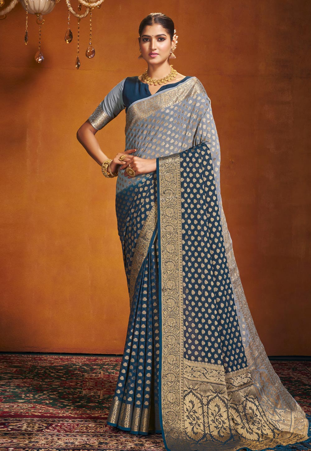 Teal Georgette Saree With Blouse 279079