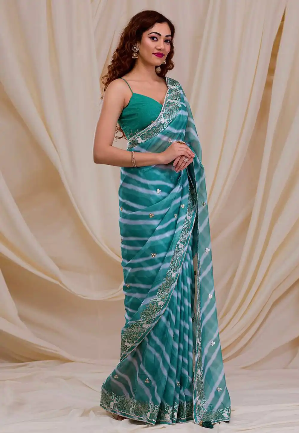Teal Georgette Saree With Blouse 288037