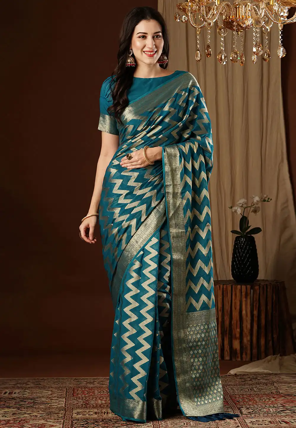 Teal Georgette Saree With Blouse 292702