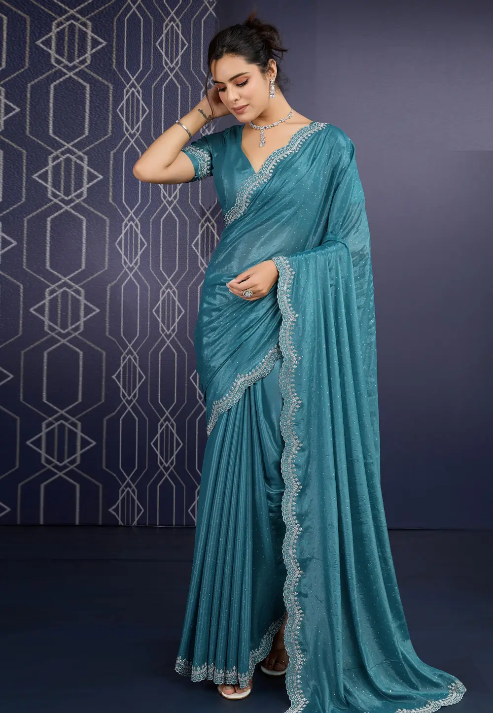 Teal Georgette Saree With Blouse 298863