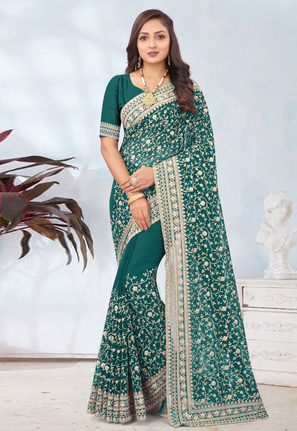 Teal Georgette Saree With Blouse 282369