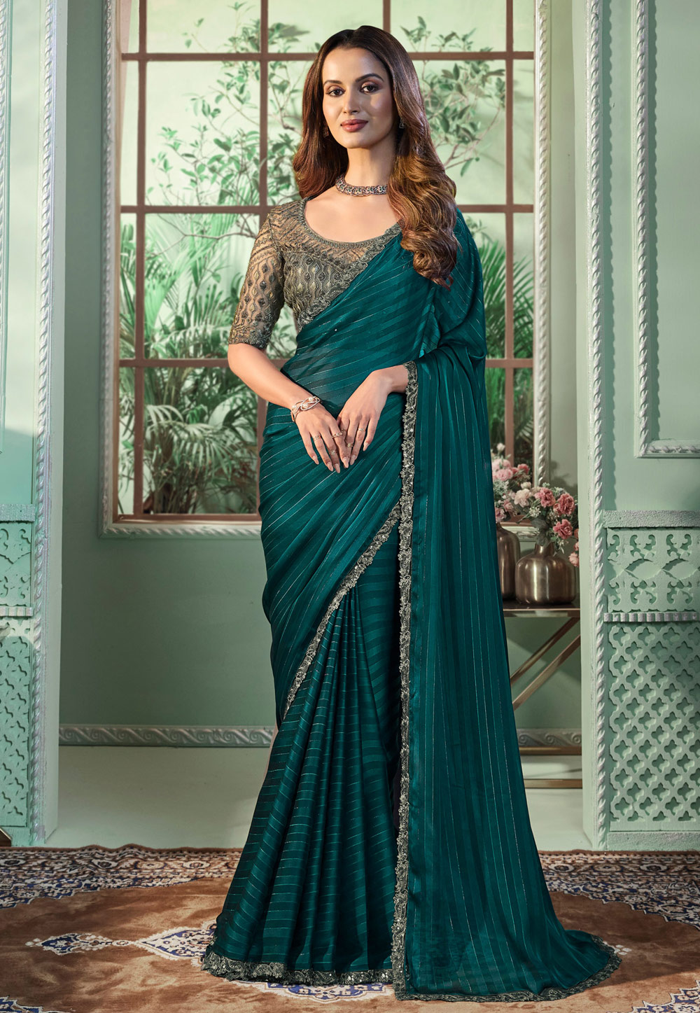 Teal Georgette Saree With Blouse 287250