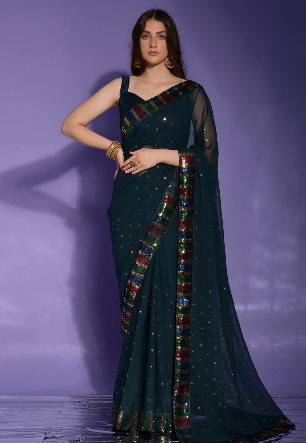 Teal Georgette Saree With Blouse 278125