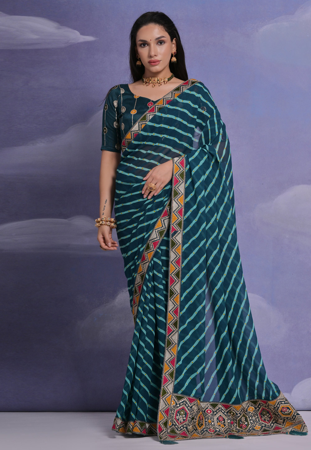 Teal Georgette Saree With Blouse 279859