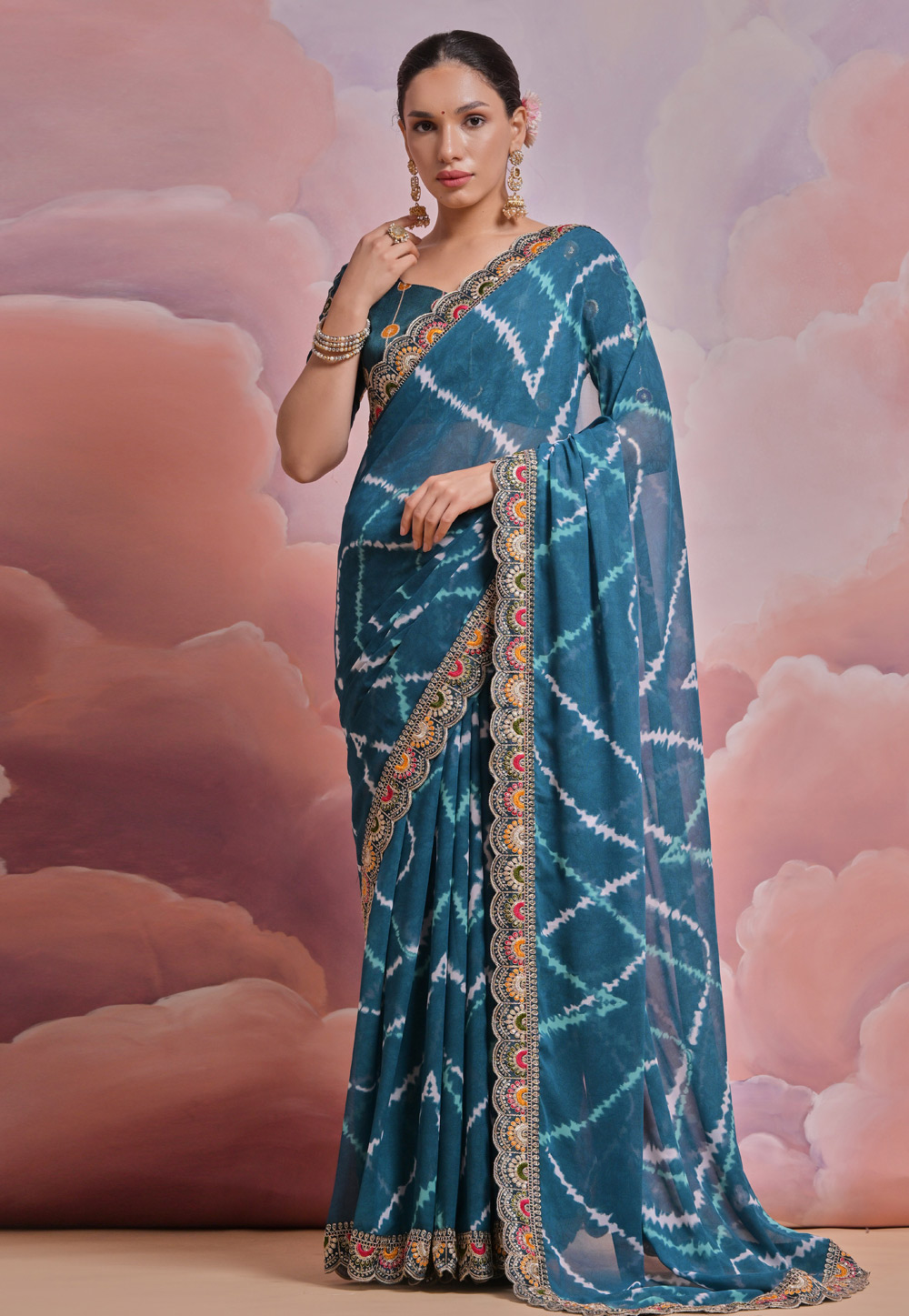 Teal Georgette Saree With Blouse 281741