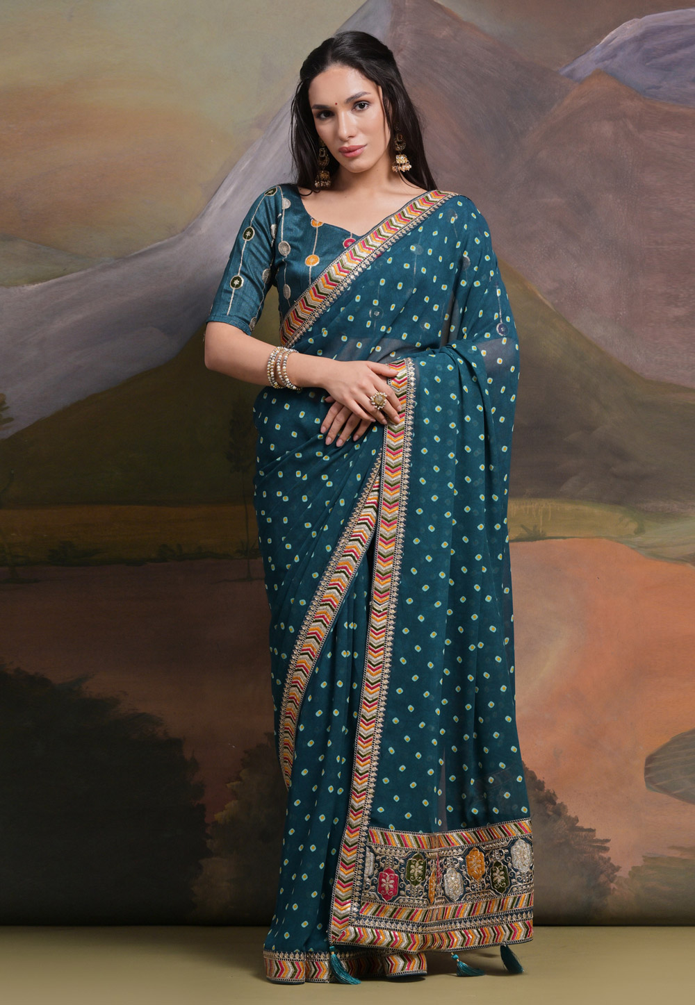 Teal Georgette Saree With Blouse 281747