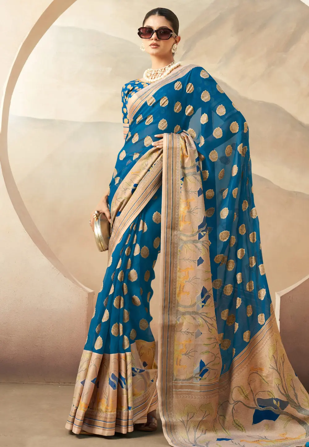 Teal Georgette Saree With Blouse 301694