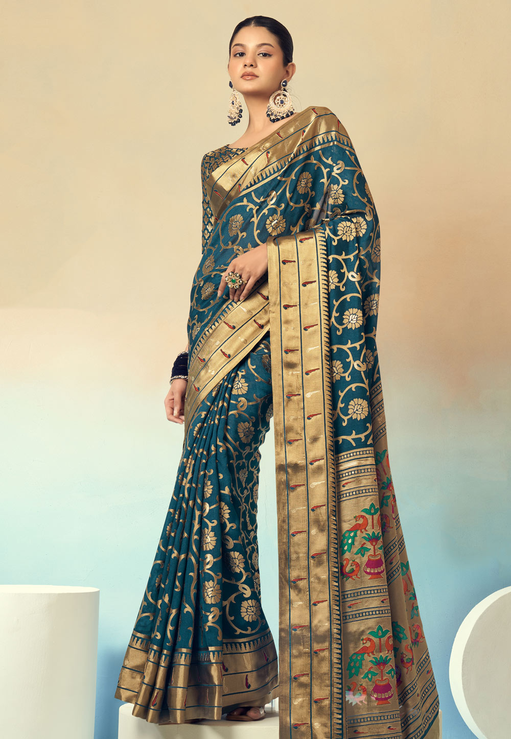 Teal Georgette Saree With Blouse 309803