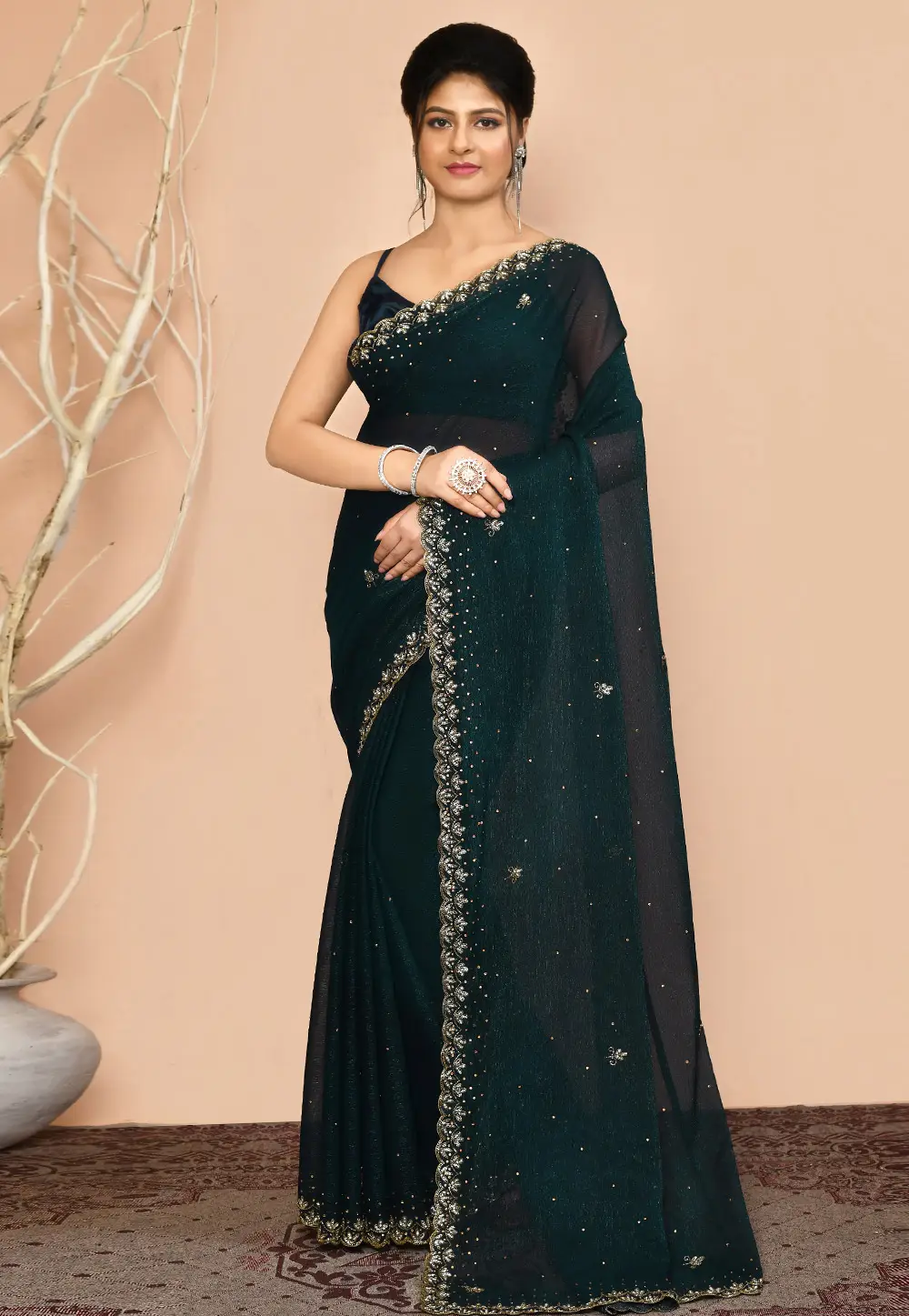 Teal Georgette Saree With Blouse 295960