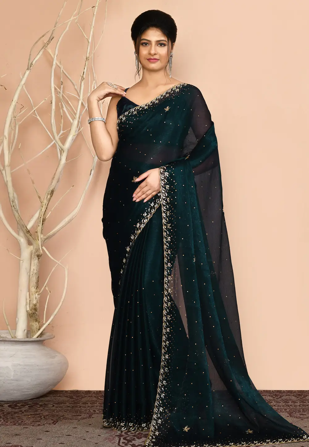 Teal Georgette Saree With Blouse 295977