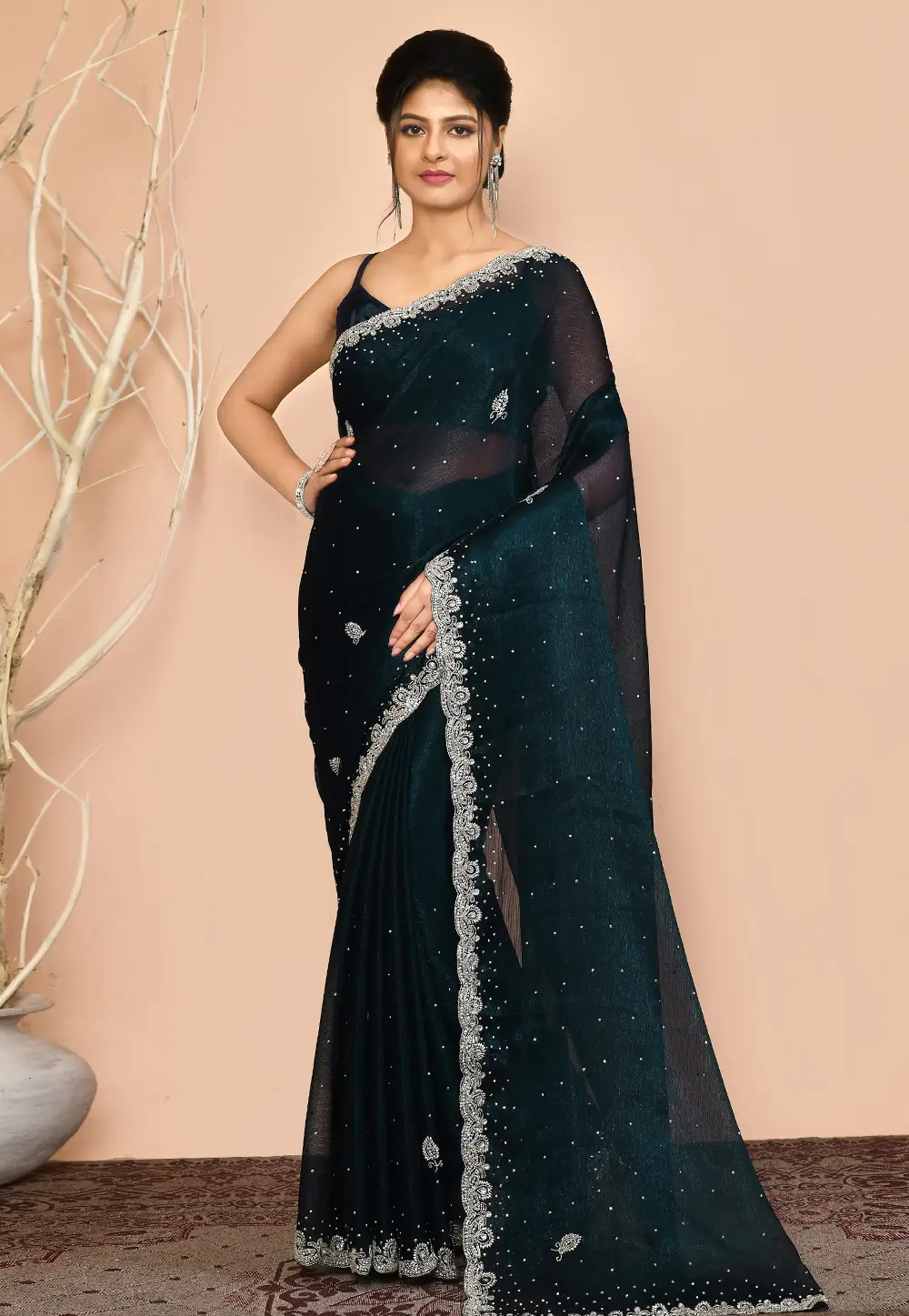 Teal Georgette Saree With Blouse 295986