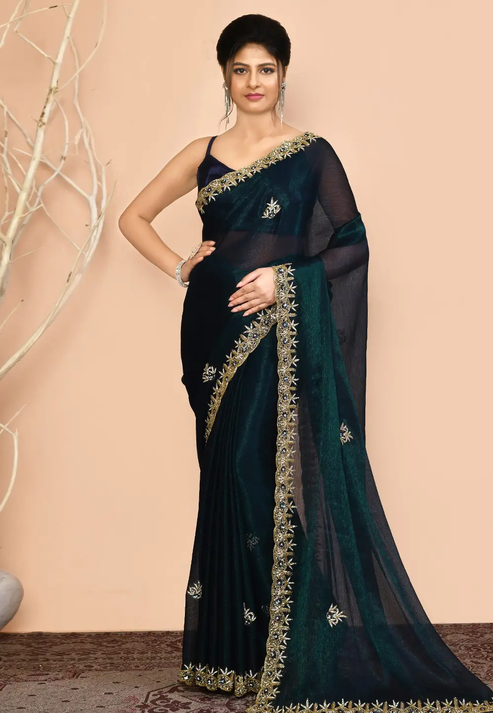 Teal Georgette Saree With Blouse 295954