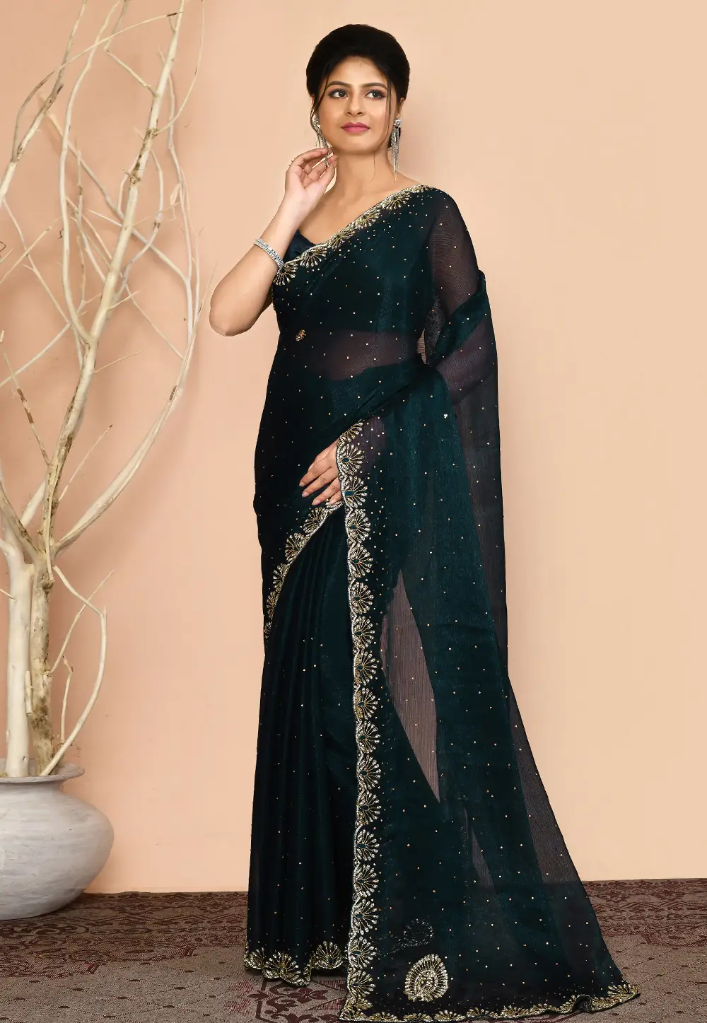 Teal Georgette Saree With Blouse 295956