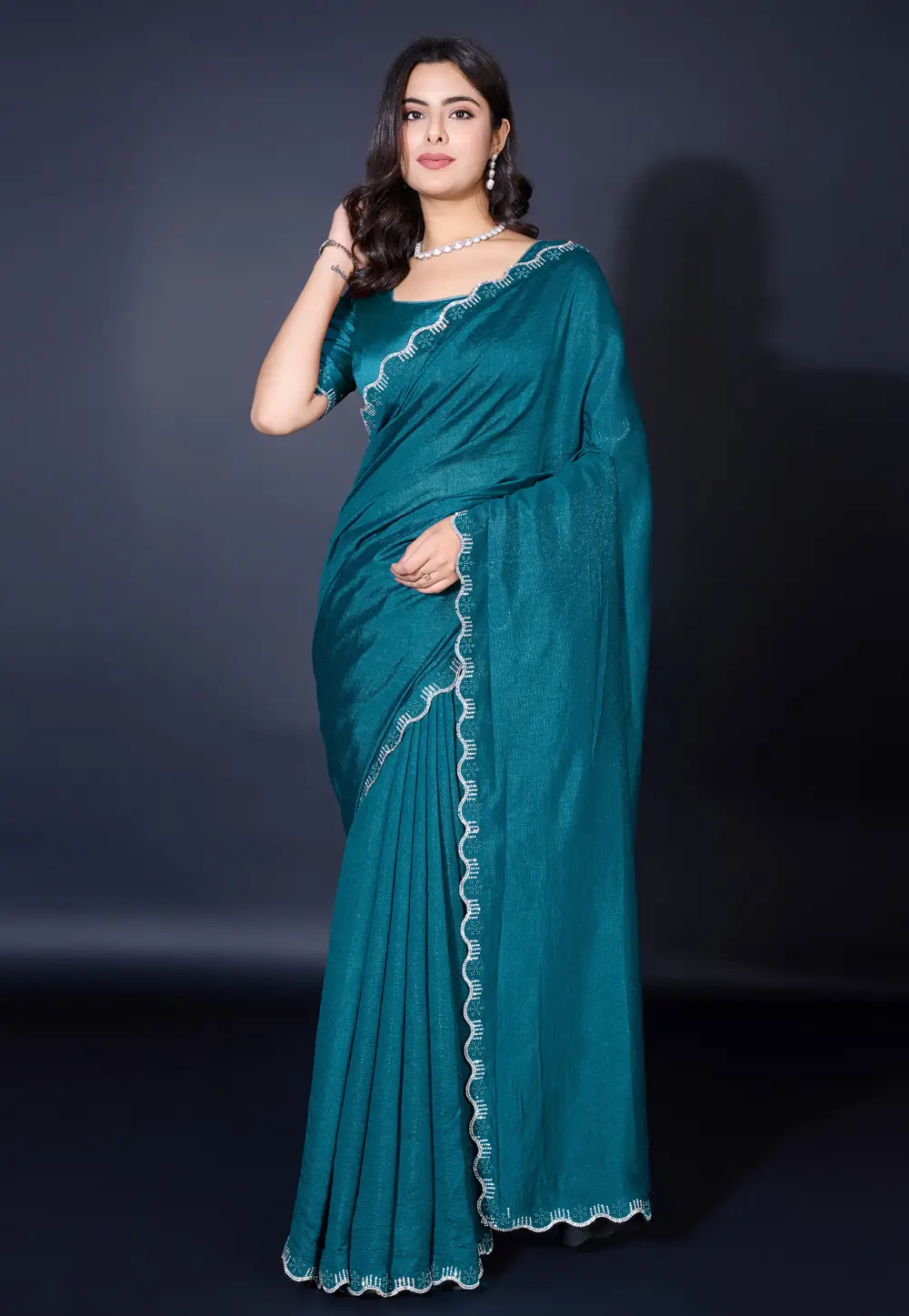 Teal Khadi Saree With Blouse 295328