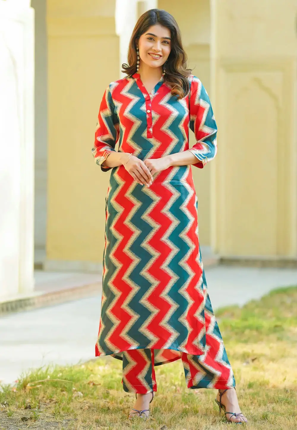 Teal Muslin Kurta Set With Palazzo 296787