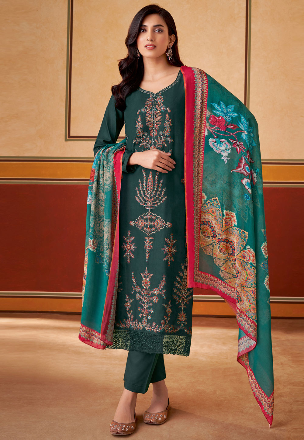 Teal Muslin Pant Style Suit 310169