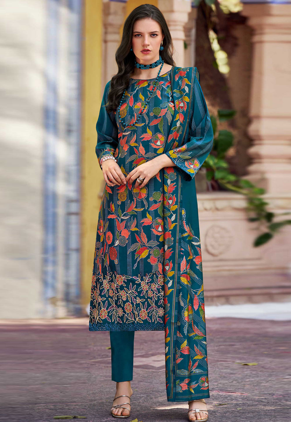 Teal Muslin Pant Style Suit 311067