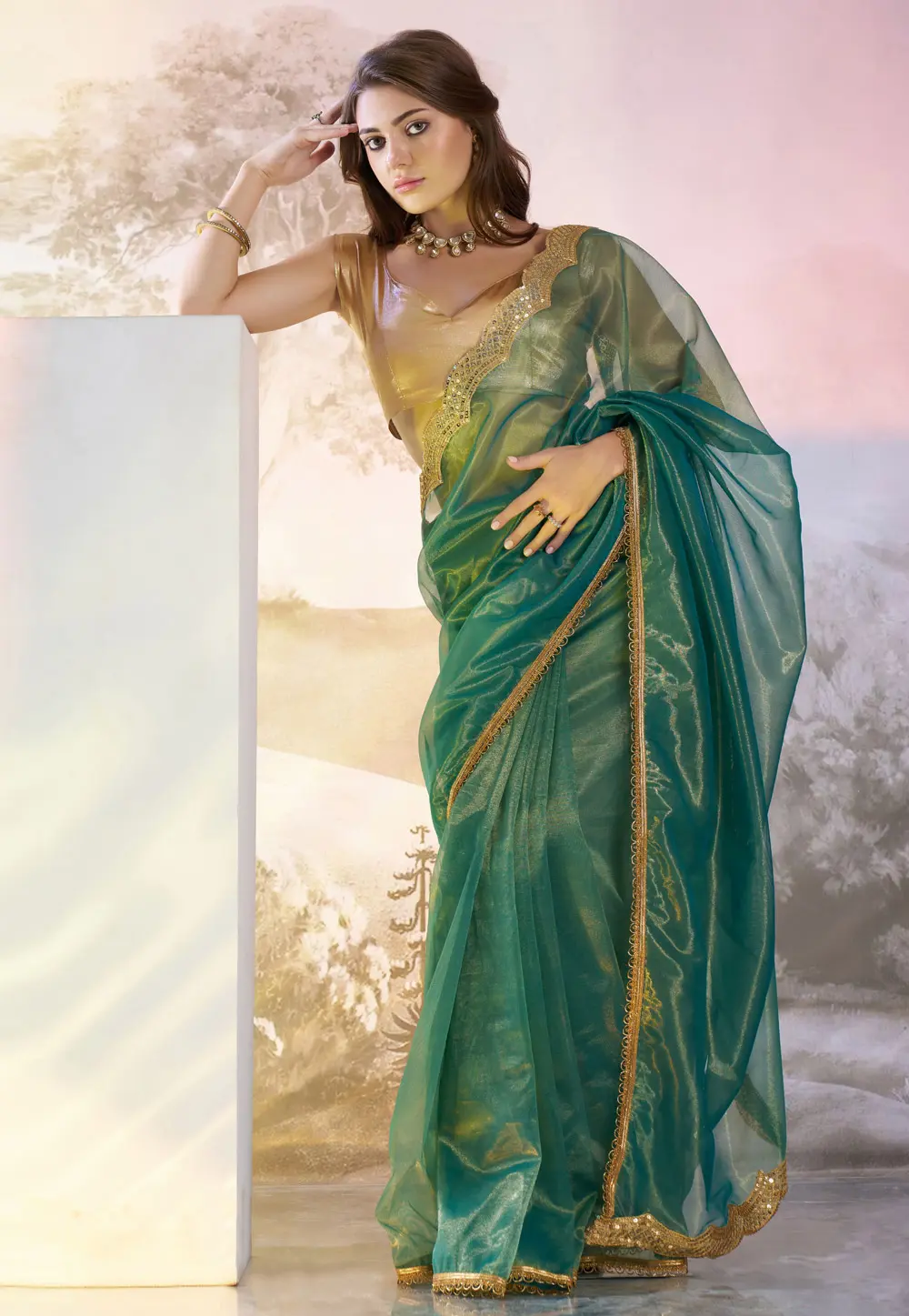 Teal Net Saree With Blouse 304540