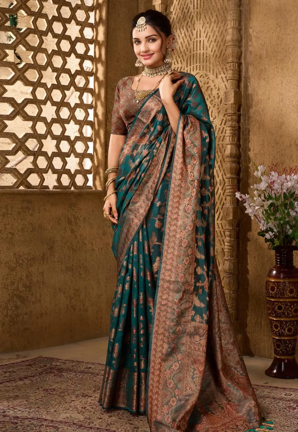 Teal Organza Saree With Blouse 294797