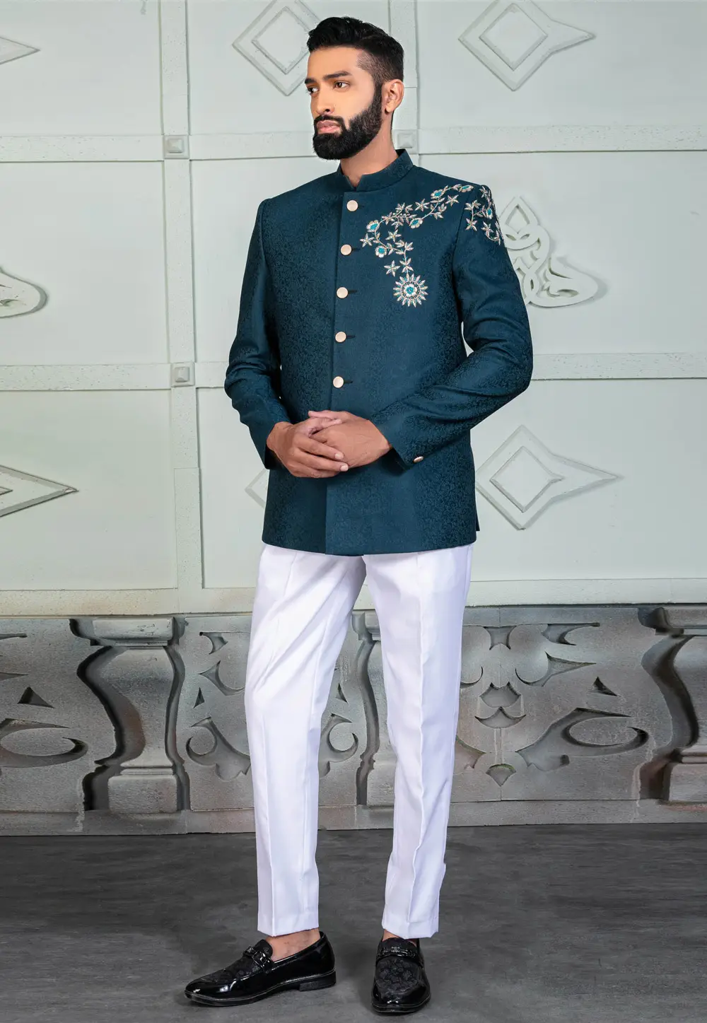 Teal Rayon Jodhpuri Suit 295515