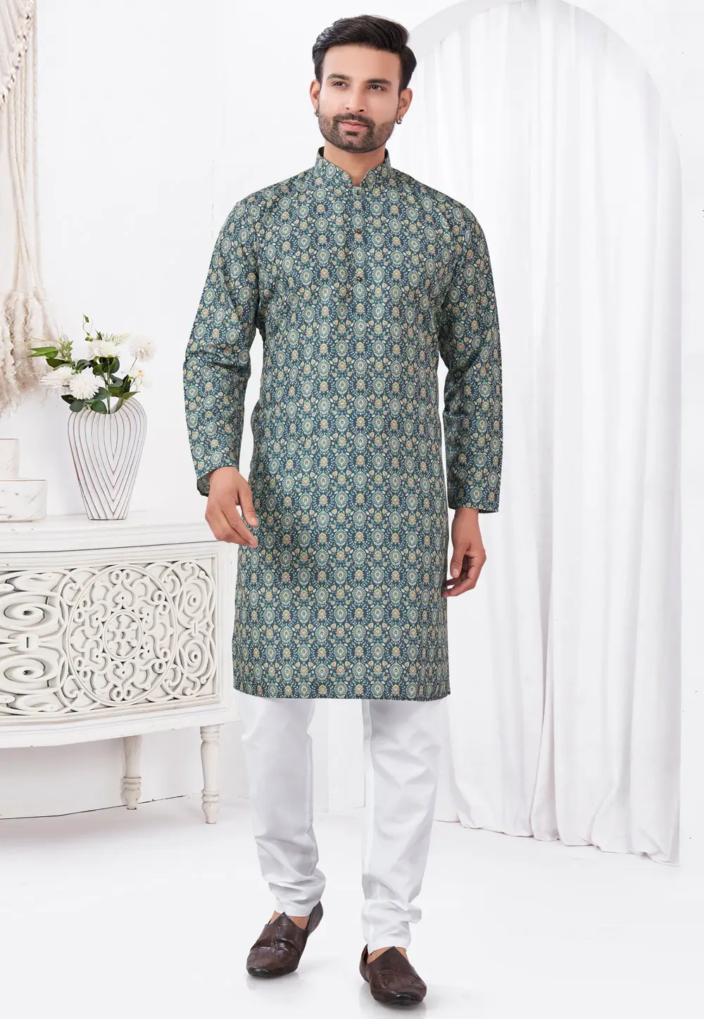 Teal Rayon Kurta Pajama 300285