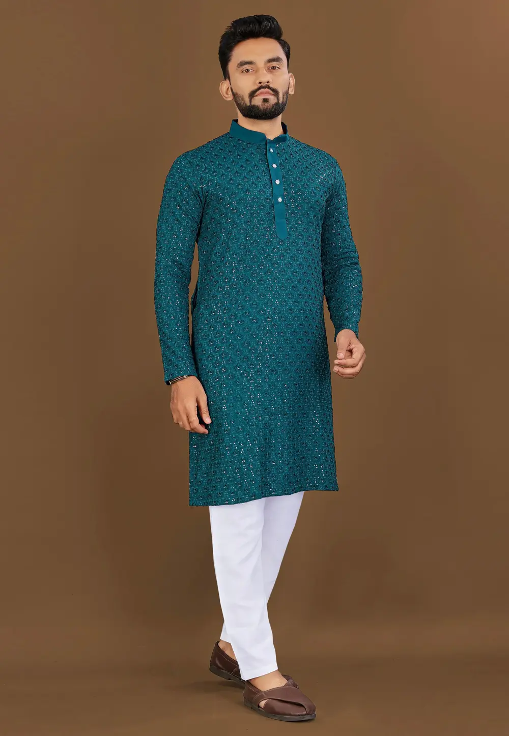 Teal Rayon Kurta Pajama 300452