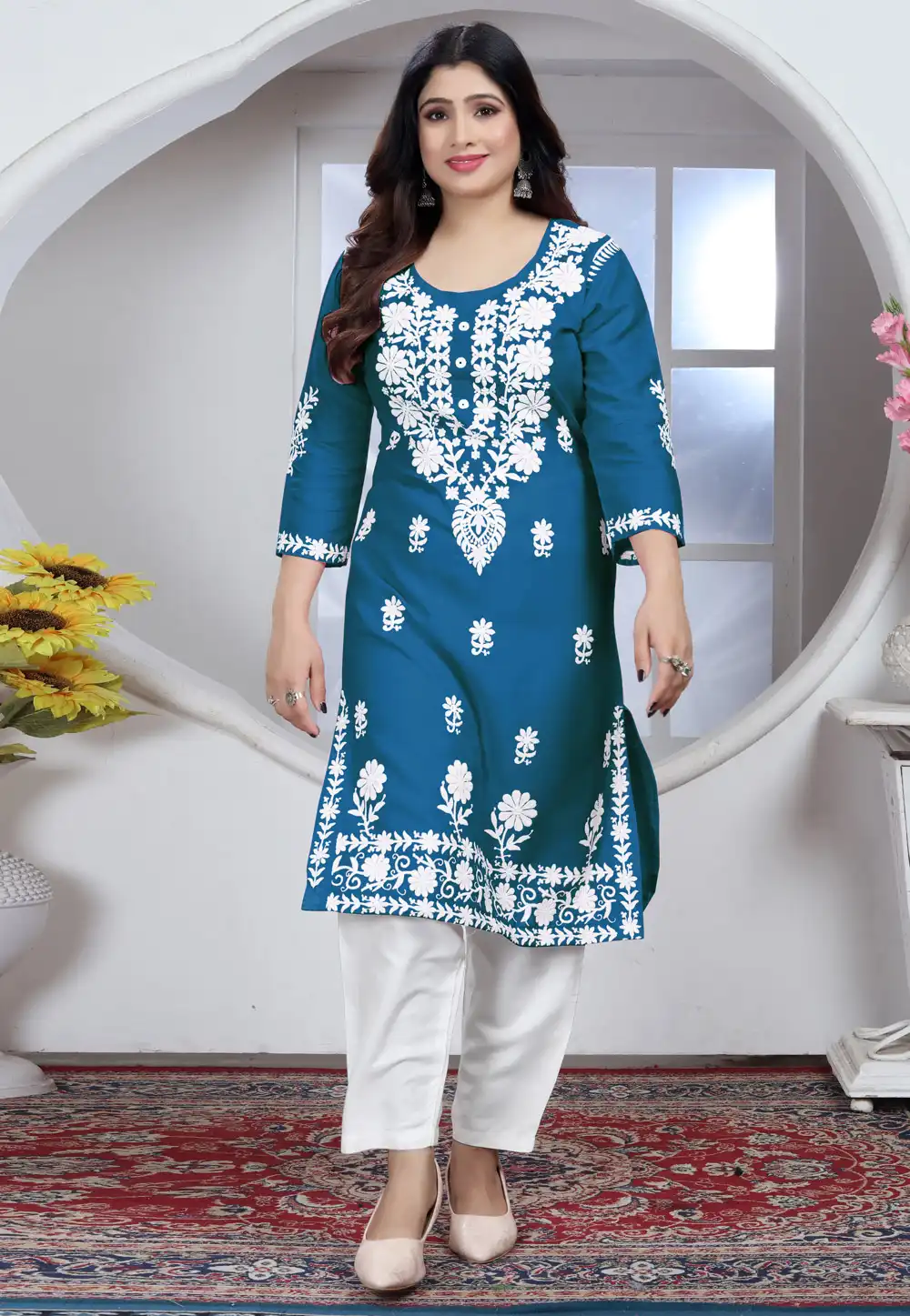 Teal Rayon Kurta Set With Pent 289029