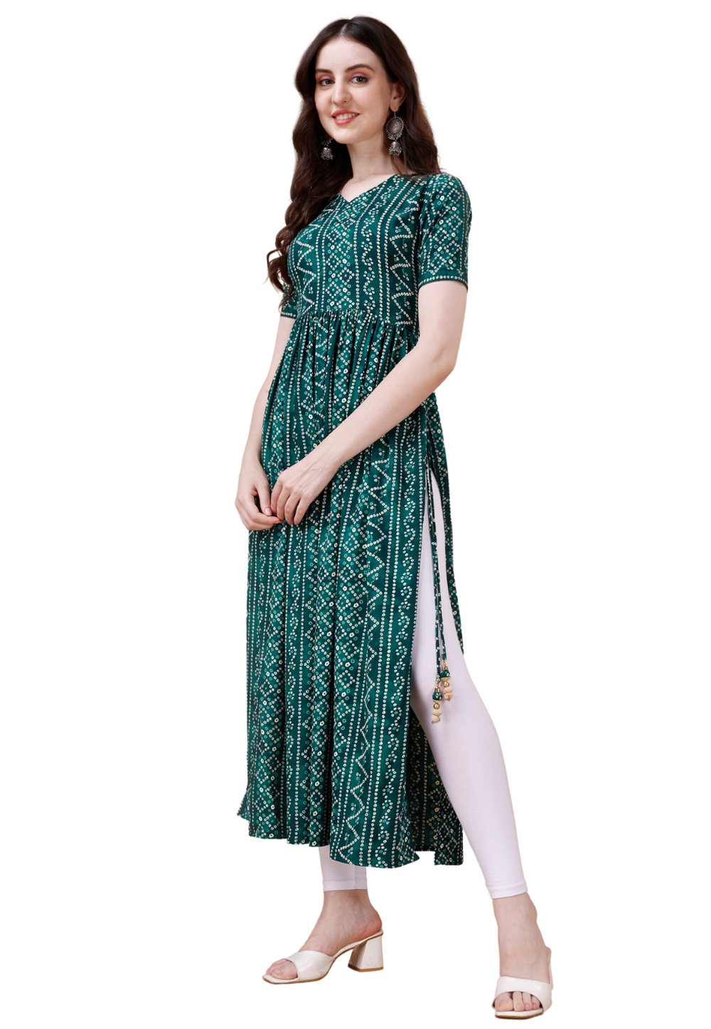 Teal Rayon Printed Long Kurti 286910