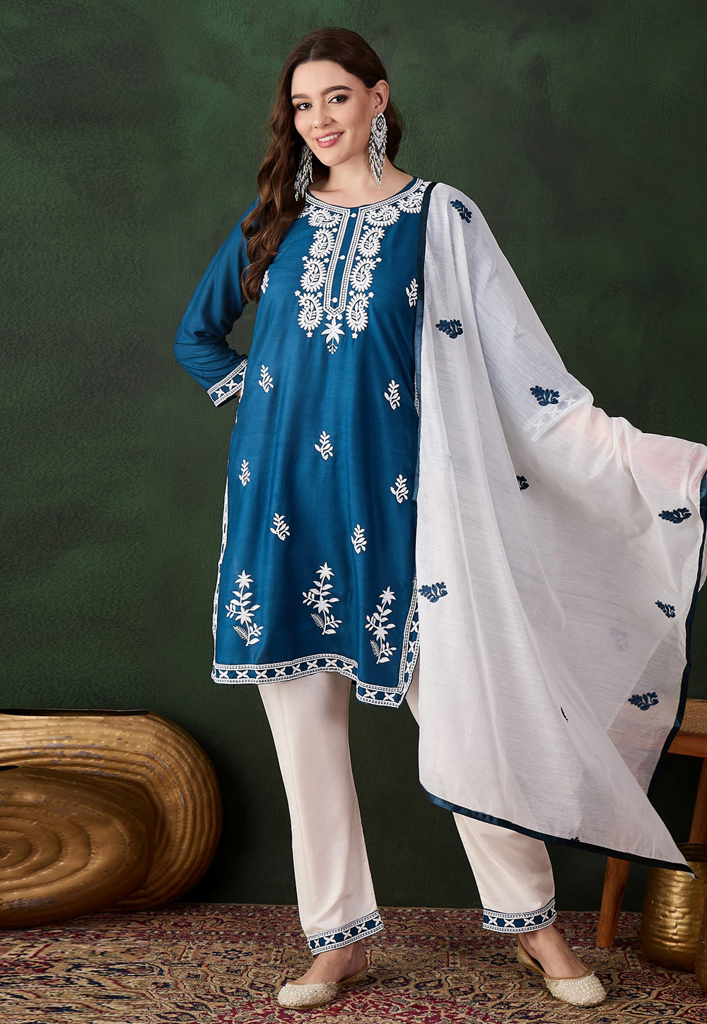 Teal Rayon Readymade Pakistani Suit 310601