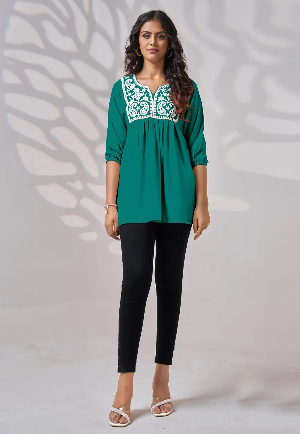 Teal Rayon Short Kurti 300474