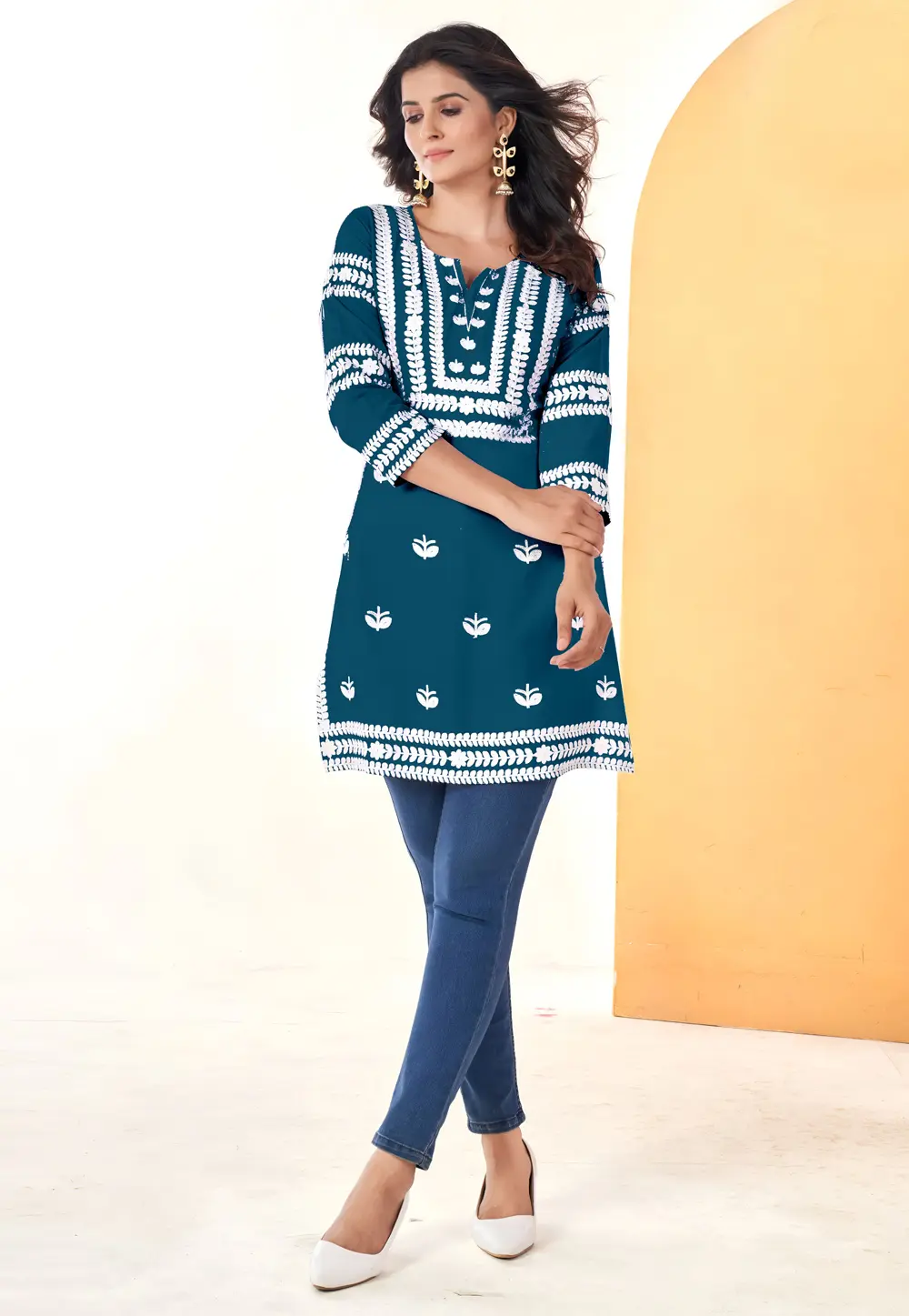 Teal Rayon Short Kurti 301156