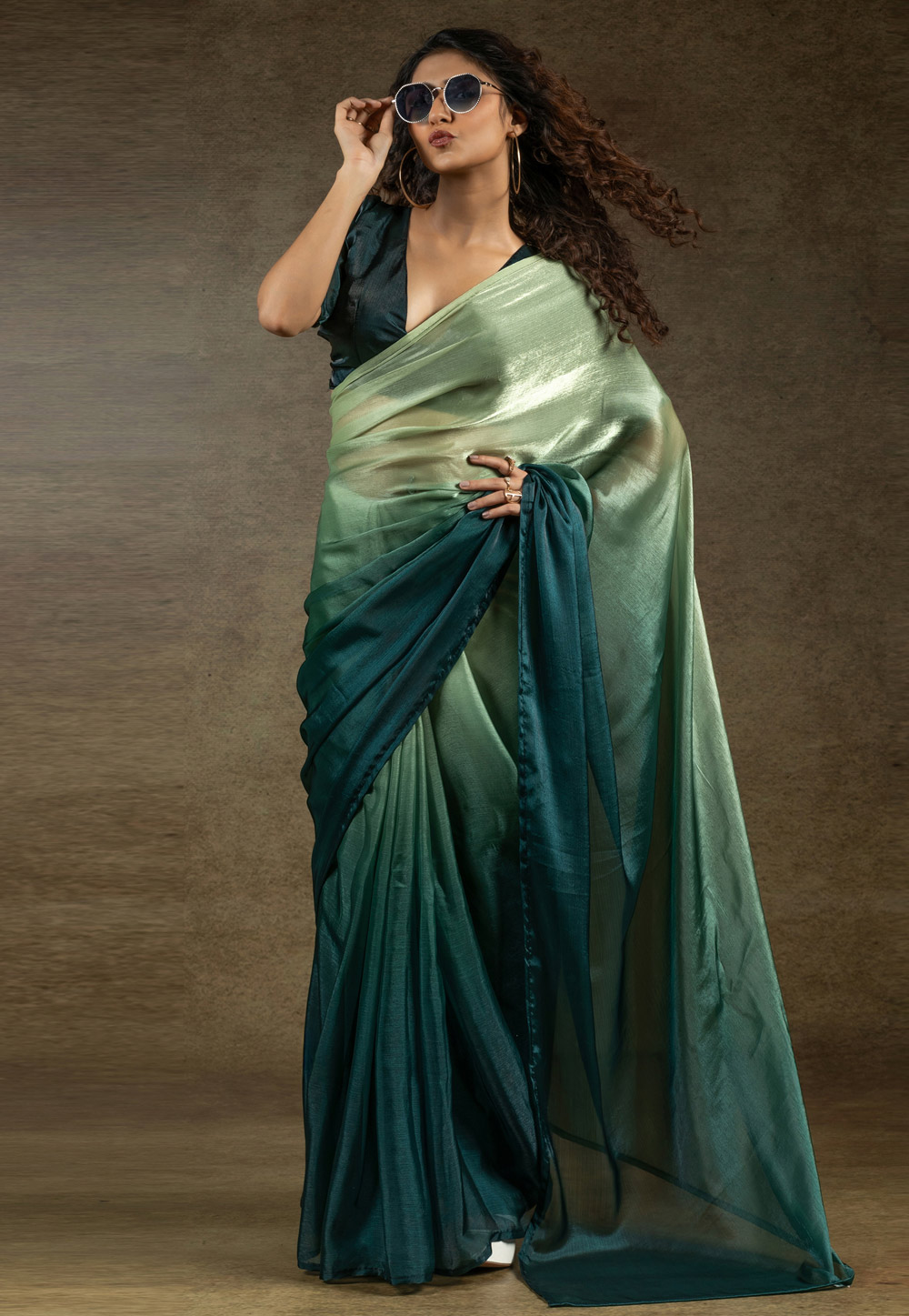 Teal Satin Silk Lehenga Saree 309122