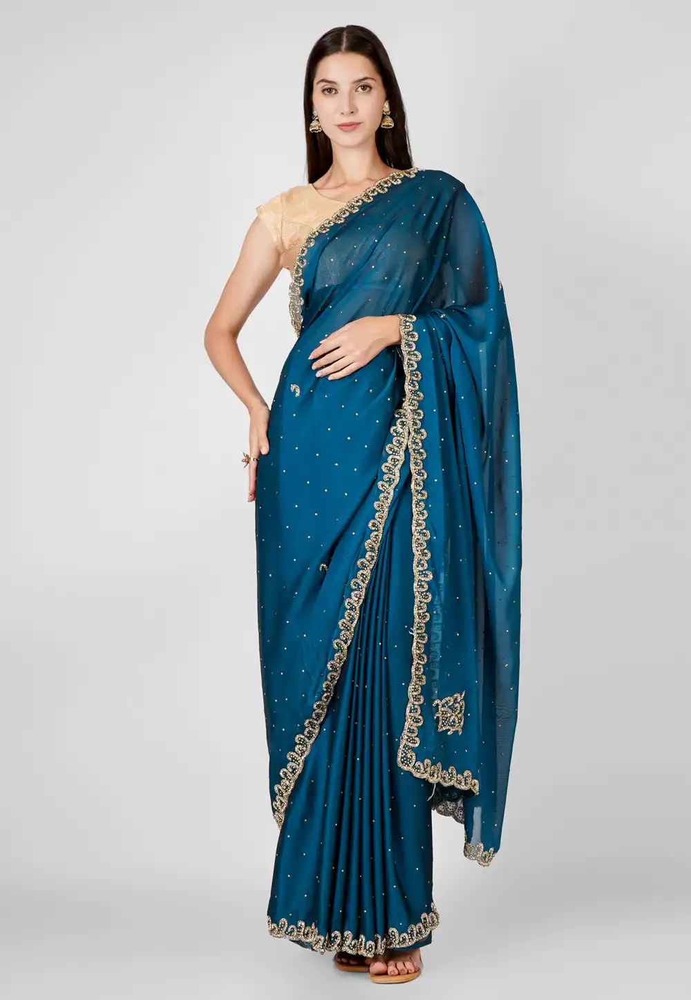 Teal Satin Silk Saree With Blouse 293487