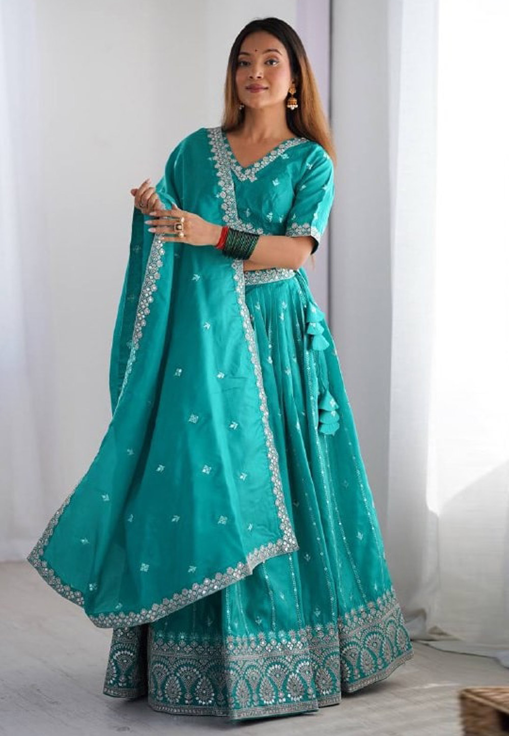 Teal Shimmer Lehenga Choli 310771