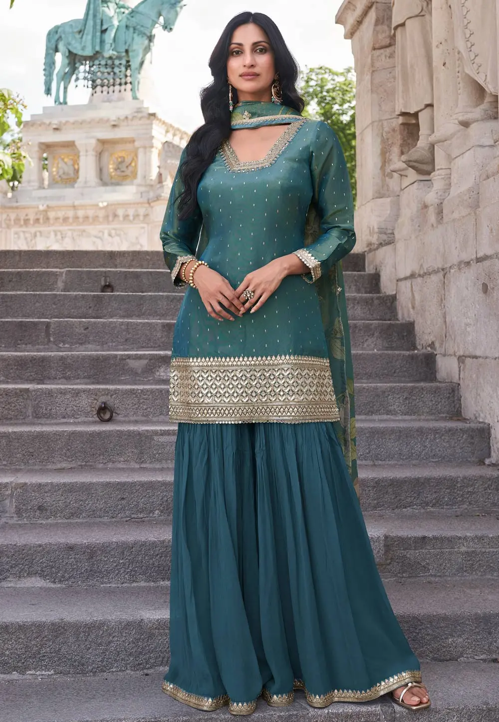 Teal Shimmer Pakistani Suit 301973