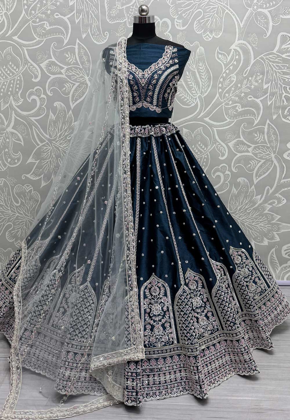 Teal Silk Bridal Lehenga Choli 305033