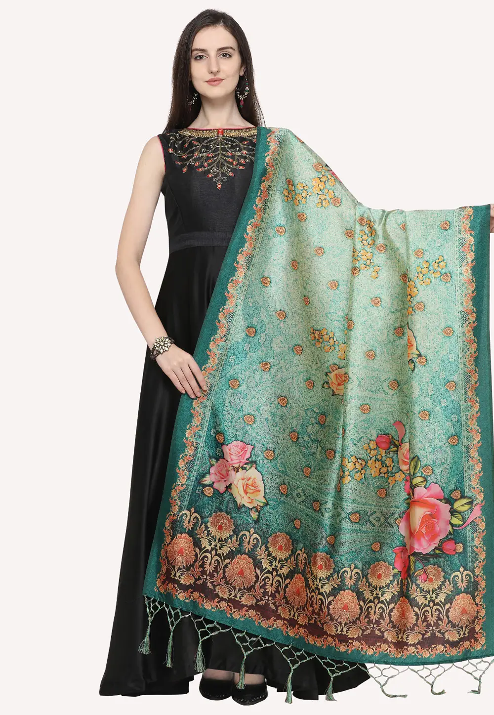 Teal Silk Dupatta 296492