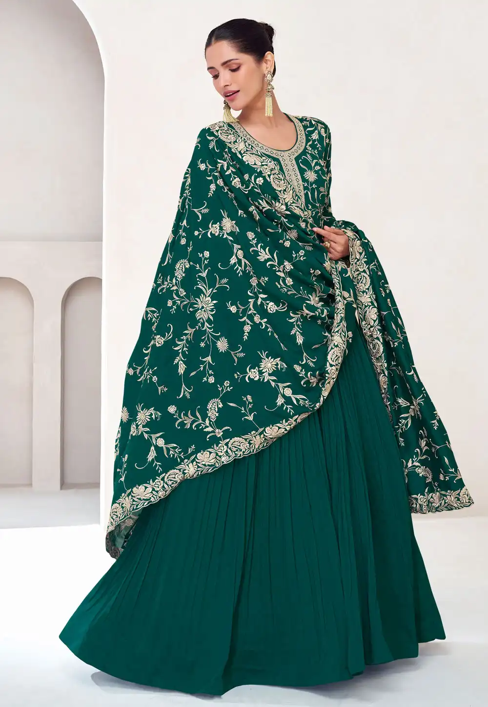 Teal Silk Floor Length Anarkali Suit 291234