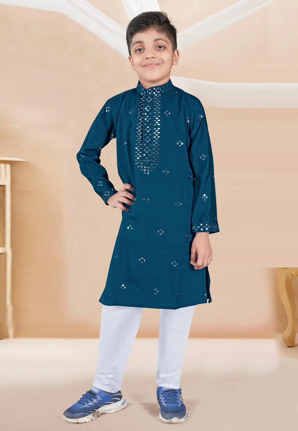 Teal Silk Kids Kurta Pajama 298121