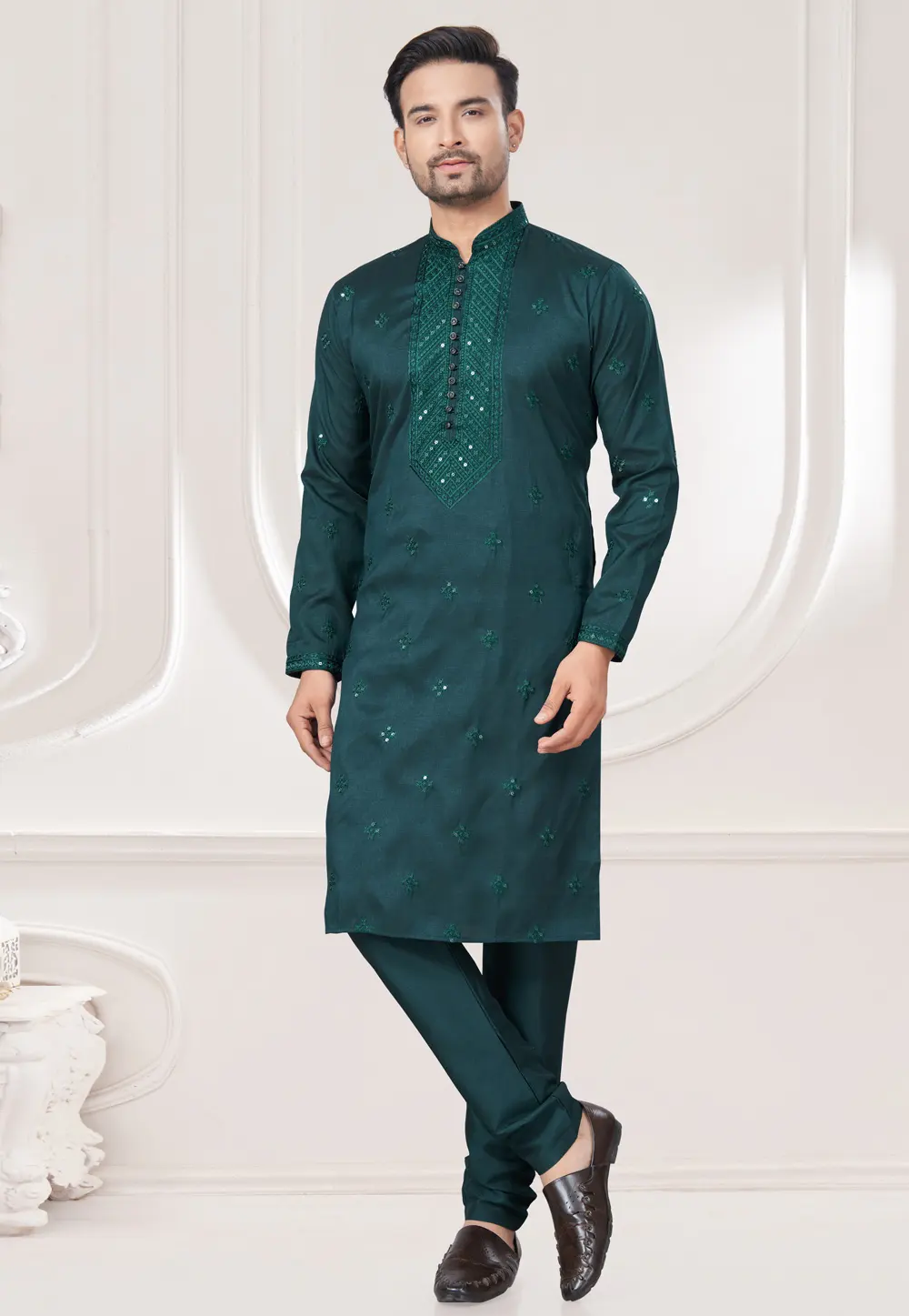 Teal Silk Kurta Pajama 301000