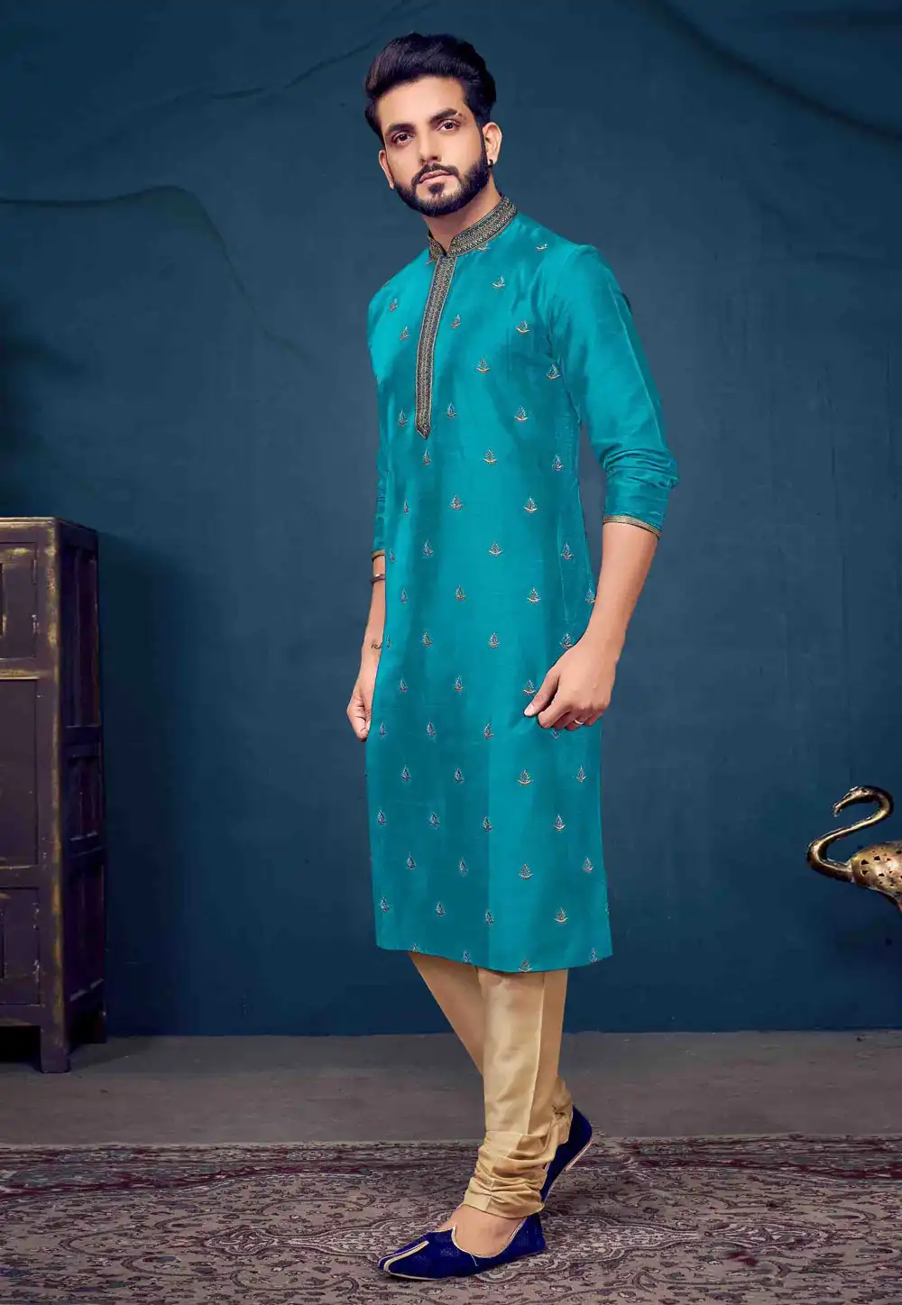 Teal Silk Kurta Pajama 288857