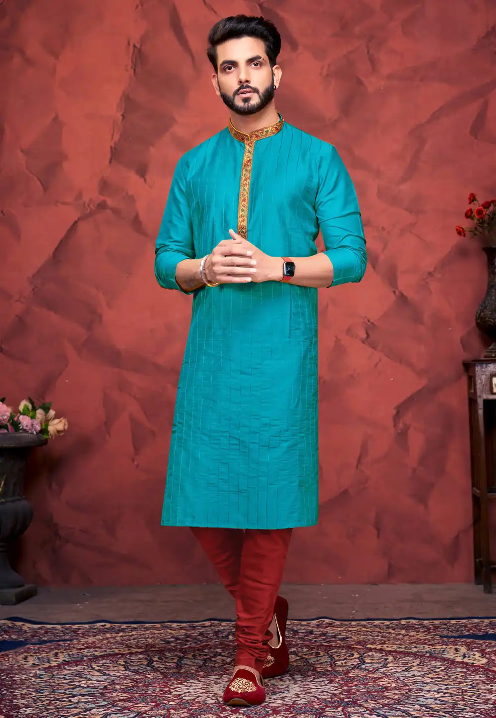 Teal Silk Kurta Pajama 288866