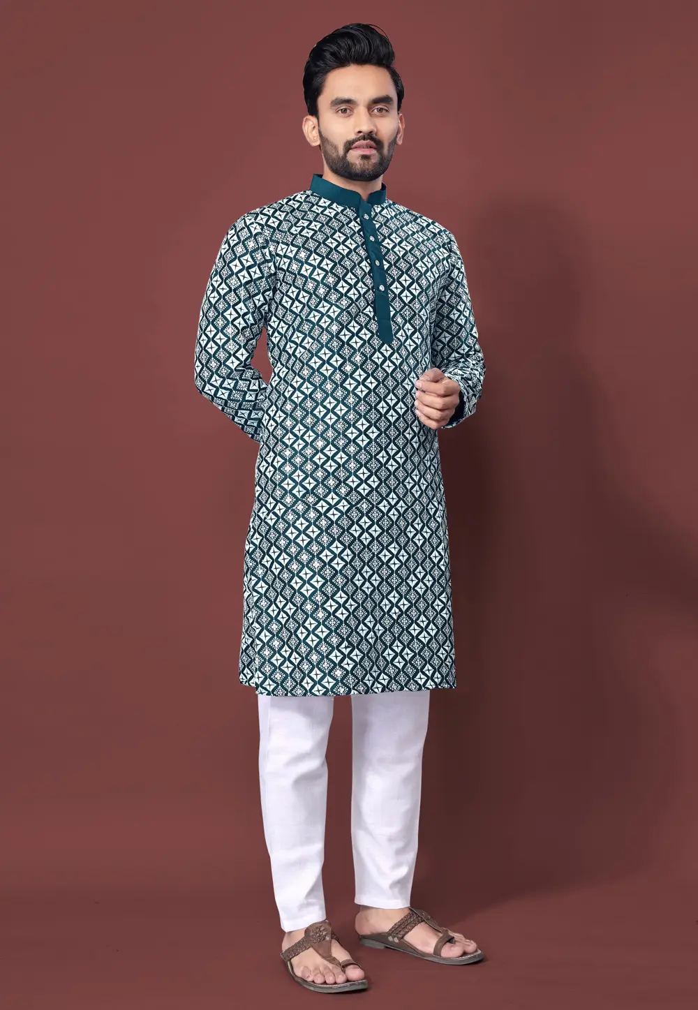 Teal Silk Kurta Pajama 300460