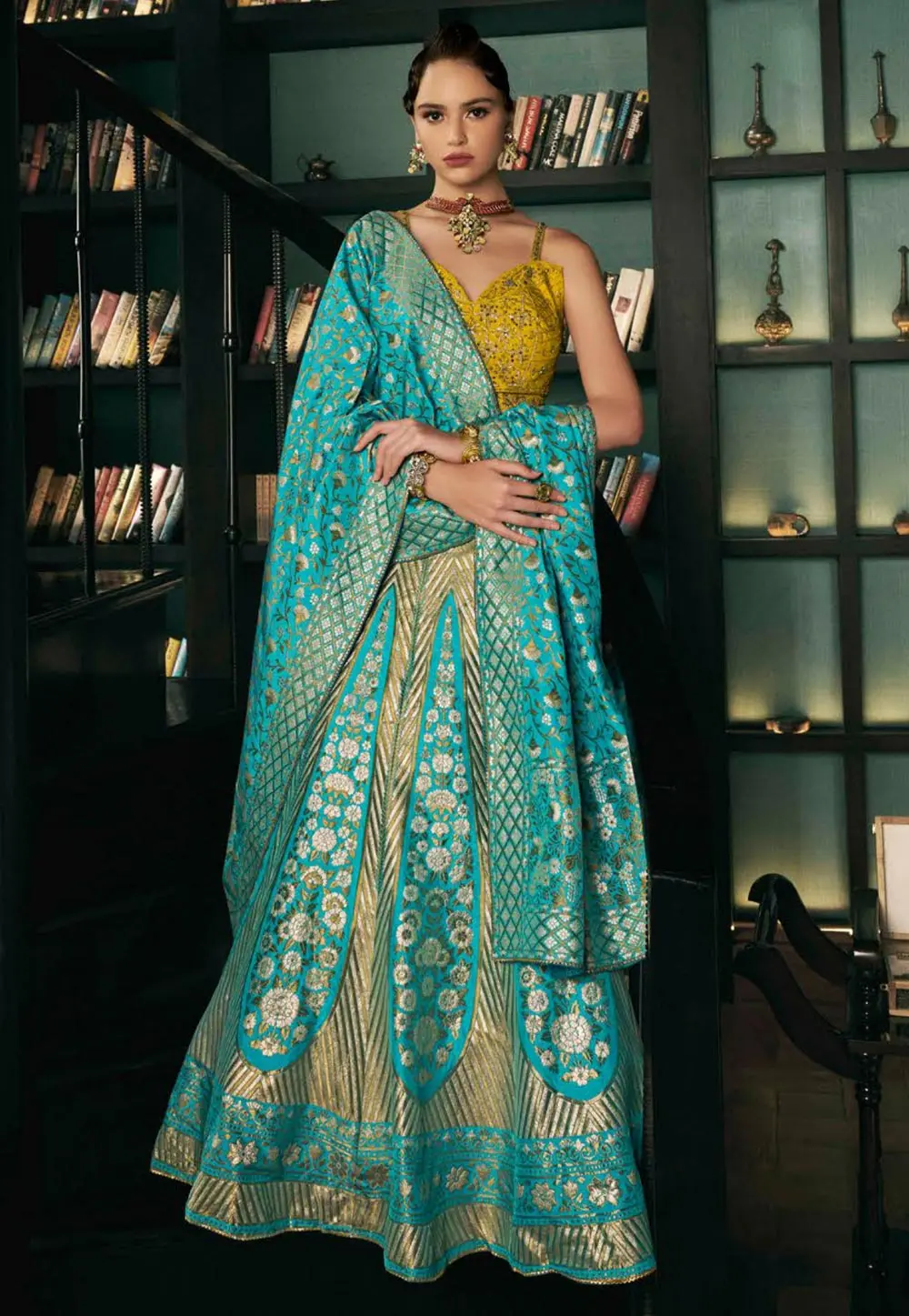 Teal Silk Lehenga Choli 302589